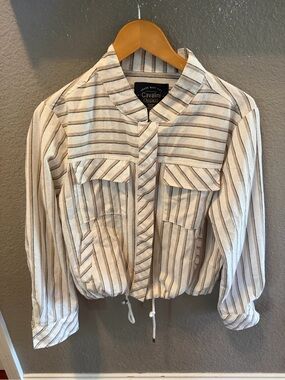 Cavalini original women’s M cream stripe utility crop jacket snap drawstring